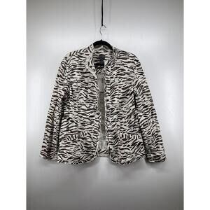 Addition‎ By Chicos Playful Paw Animal Print Ruffle Trim Stretch Chino Jacket XL